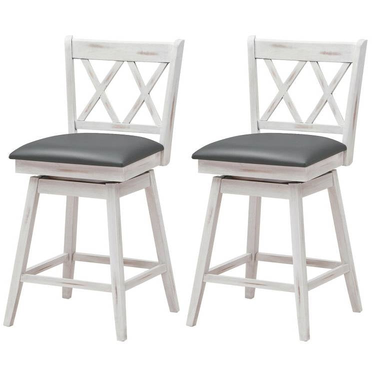 White Wood Counter Height Swivel Bar Stools