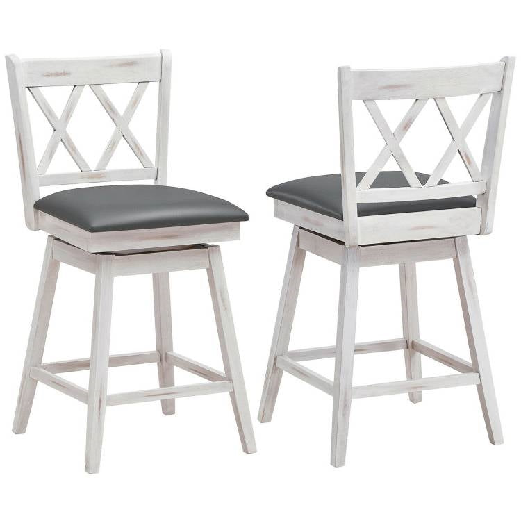 White Wood Counter Height Swivel Bar Stools