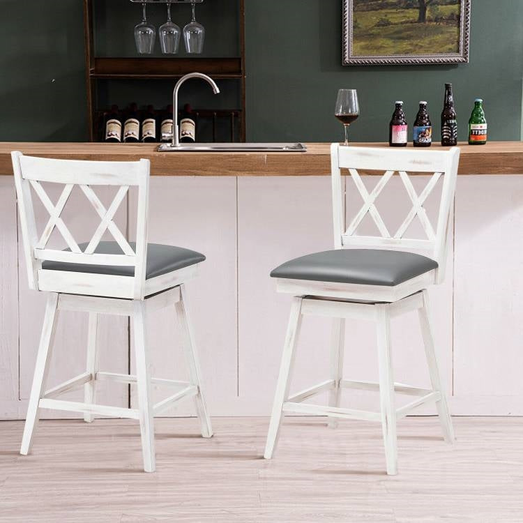 White Wood Counter Height Swivel Bar Stools