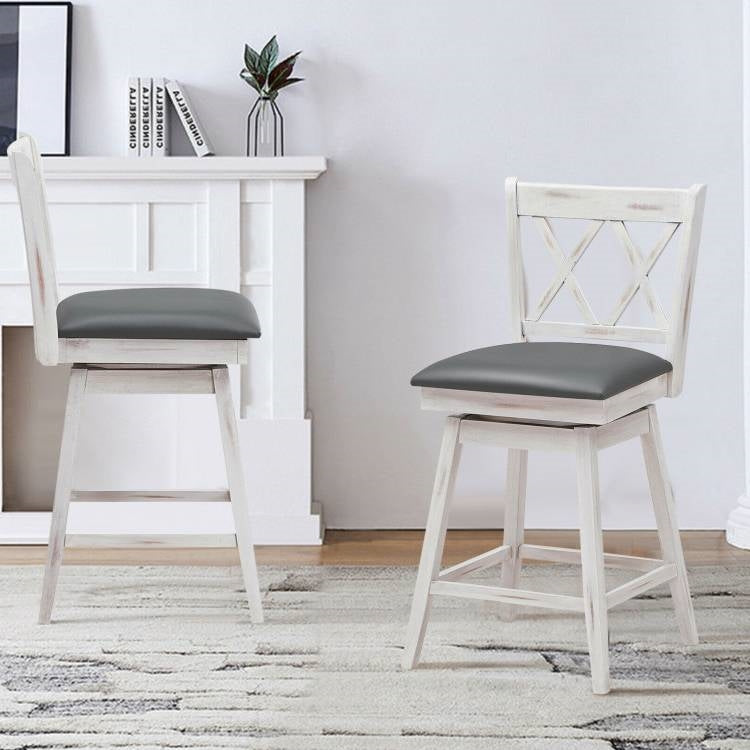White Wood Counter Height Swivel Bar Stools