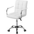 White Faux Leather Mid-Back Swivel Office Chair with Removable Armrests