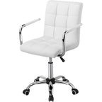 White Faux Leather Mid-Back Swivel Office Chair with Removable Armrests