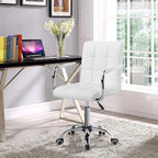 White Faux Leather Mid-Back Swivel Office Chair with Removable Armrests