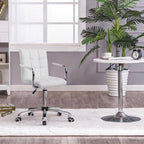 White Faux Leather Mid-Back Swivel Office Chair with Removable Armrests