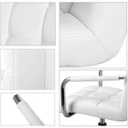 White Faux Leather Mid-Back Swivel Office Chair with Removable Armrests