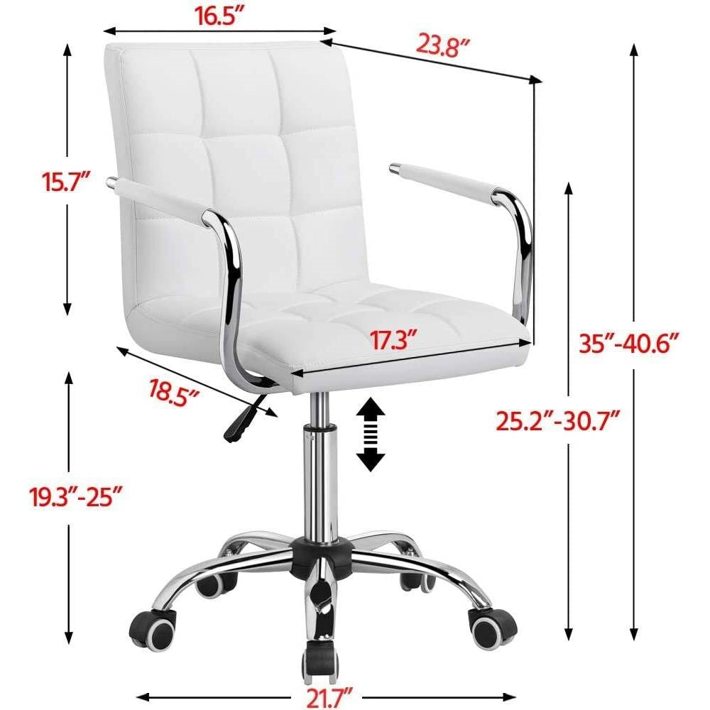 White Faux Leather Mid-Back Swivel Office Chair with Removable Armrests