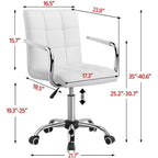White Faux Leather Mid-Back Swivel Office Chair with Removable Armrests