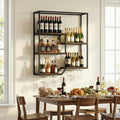 Wall Mounted Wine Rack 6-Tier Hanging Bar Shelf with Bottle Display Shelf and Glass Holder-Rustic Brown