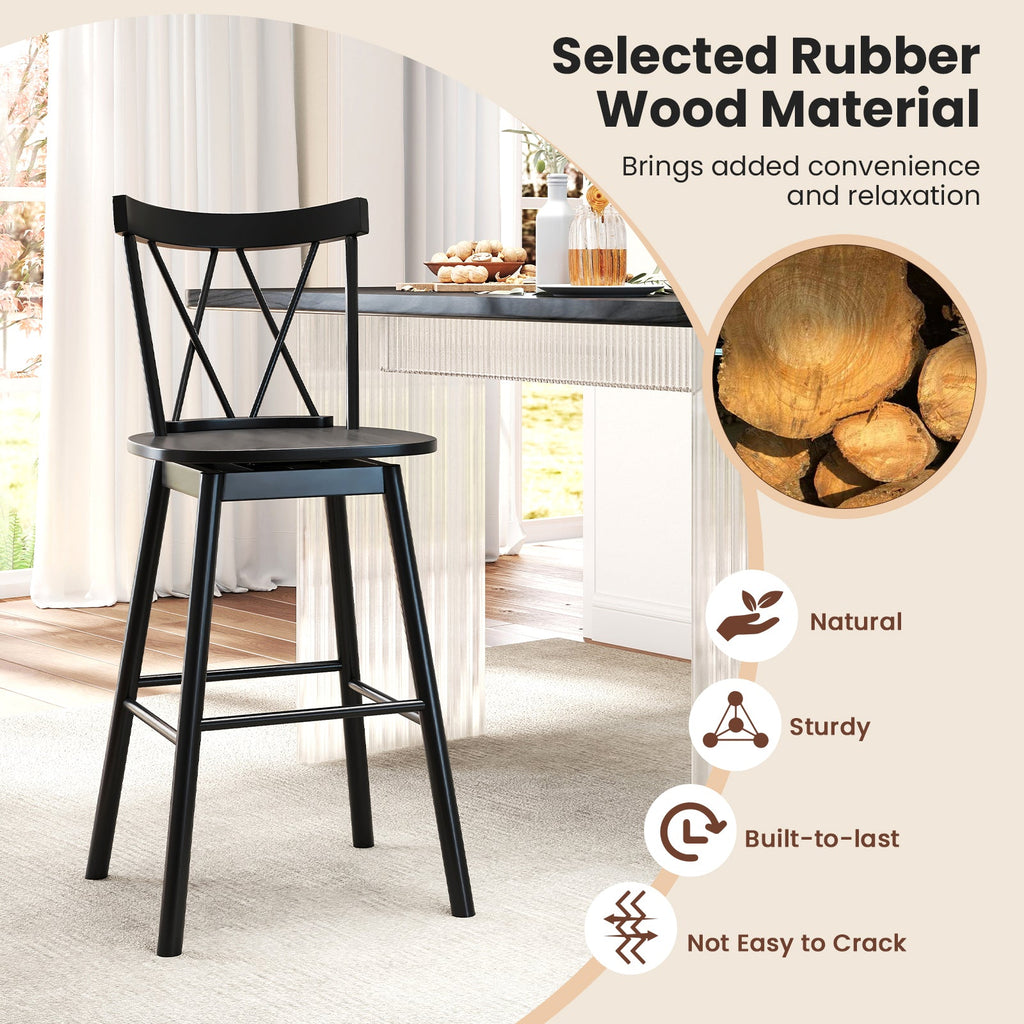 Set of 2 Windsor Bar Stool with Ergonomic Backrest and Footrests-29 inches