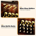 Wine Bar Cabinet with LED Light and Adjustable Shelves-Rustic Brown