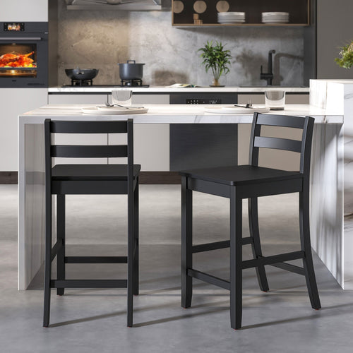 24" Rubberwood Counter Stools with Curved Backs, Set of 2