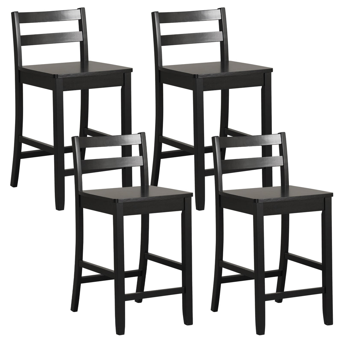 Wooden Bar Stools Set of 2 with Ergonomic Backrest and Footrest
