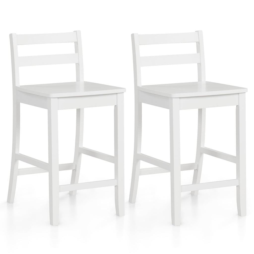 Wooden Bar Stools Set of 2 with Ergonomic Backrest and Footrest