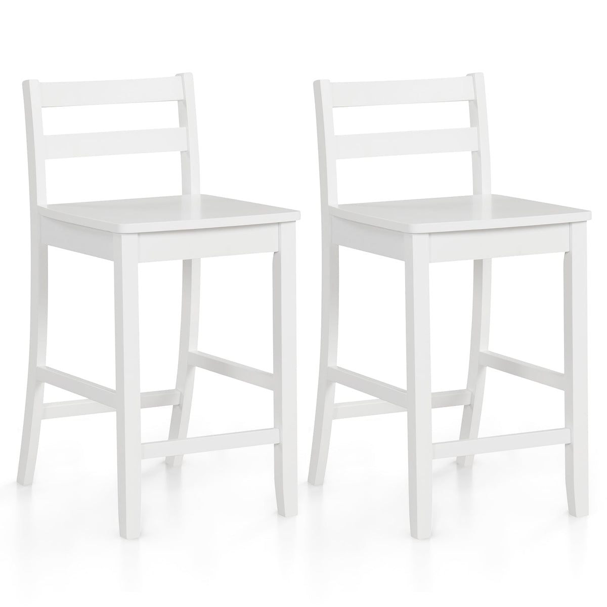 Wooden Bar Stools Set of 2 with Ergonomic Backrest and Footrest