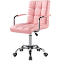 Pink Faux Leather Mid-Back Swivel Office Chair with Removable Armrests