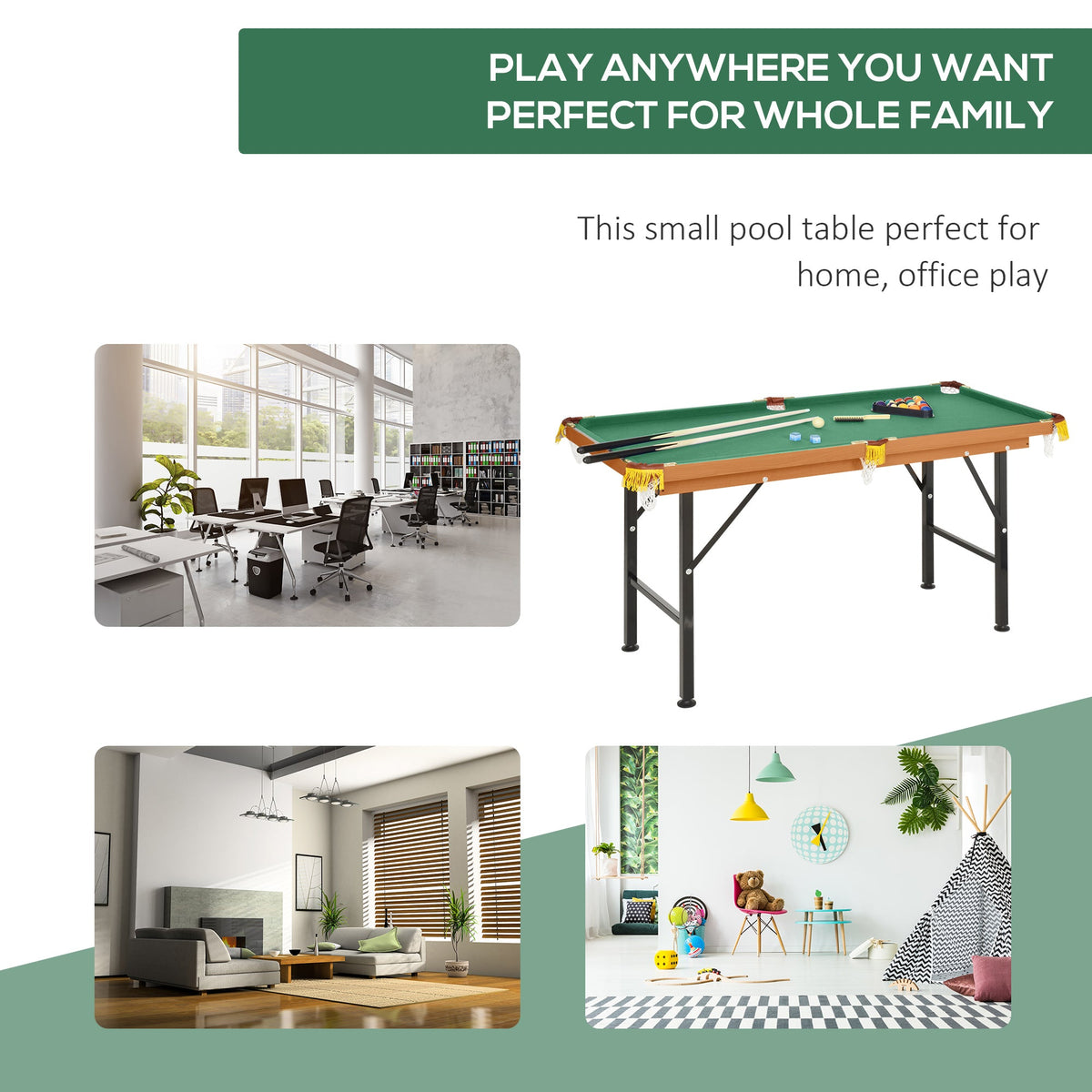 55 in Folding Pool Table | Green Cloth & Accessories