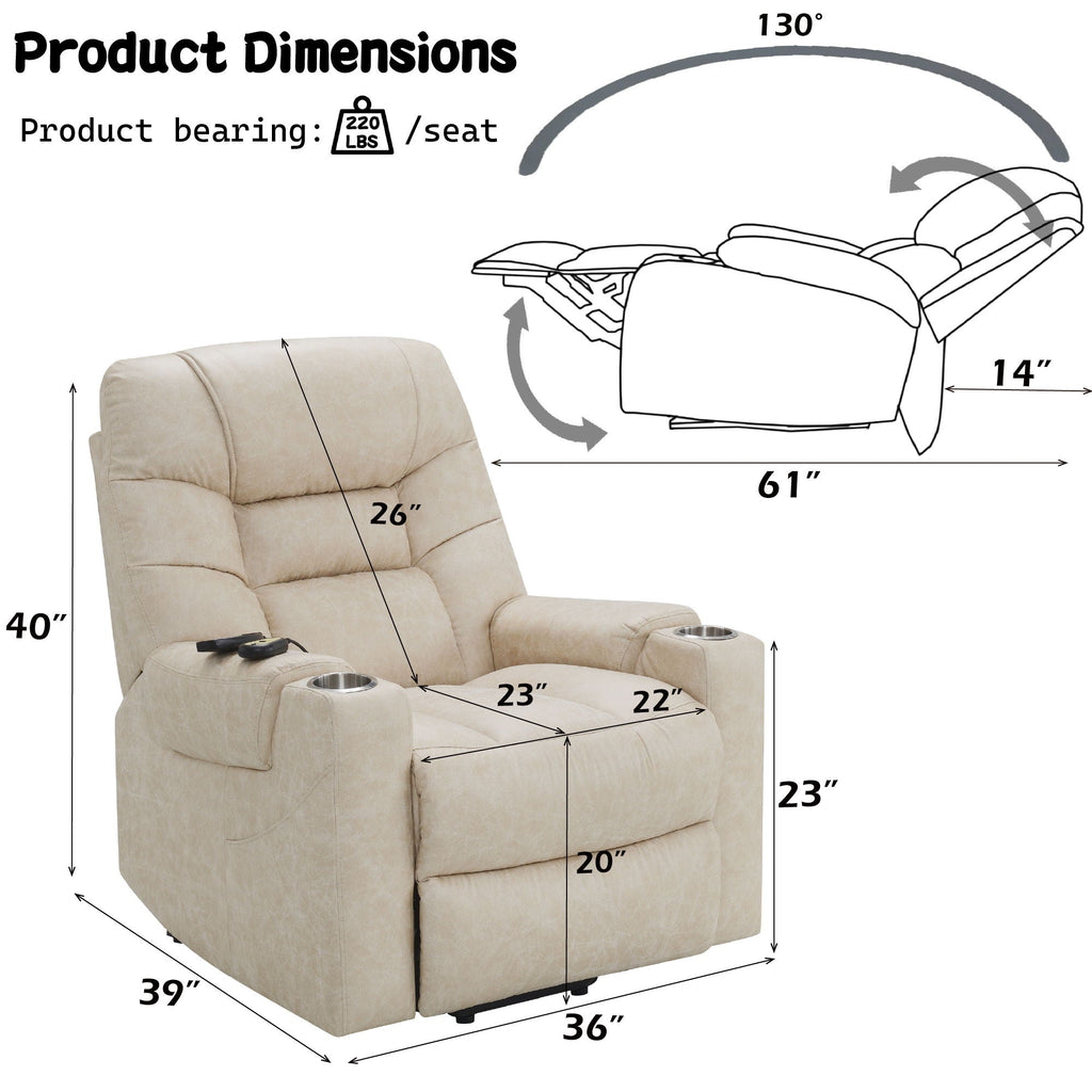 Nairi Ivory Power Lift Recliner with Heat and Massage