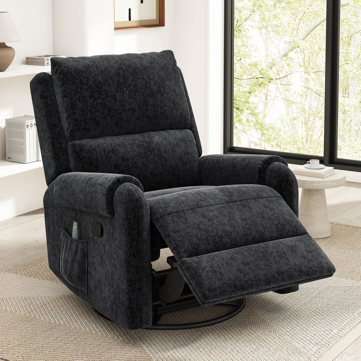 Swivel Rocker Recliner with 8-Mode Massage and Side Pocket