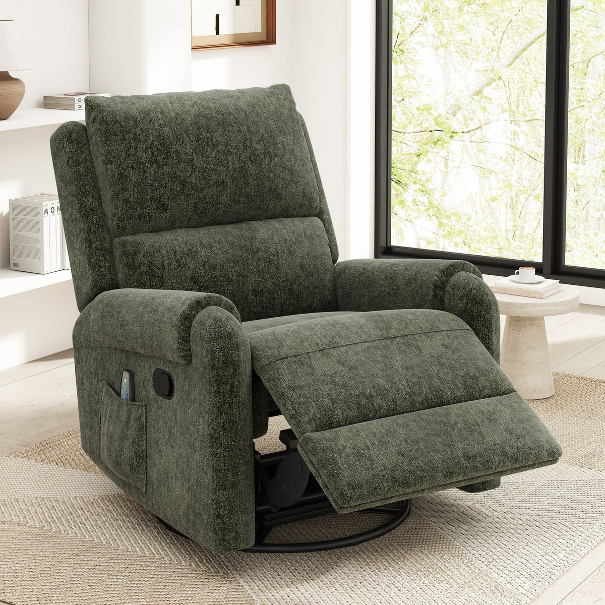 Swivel Rocker Recliner with 8-Mode Massage and Side Pocket