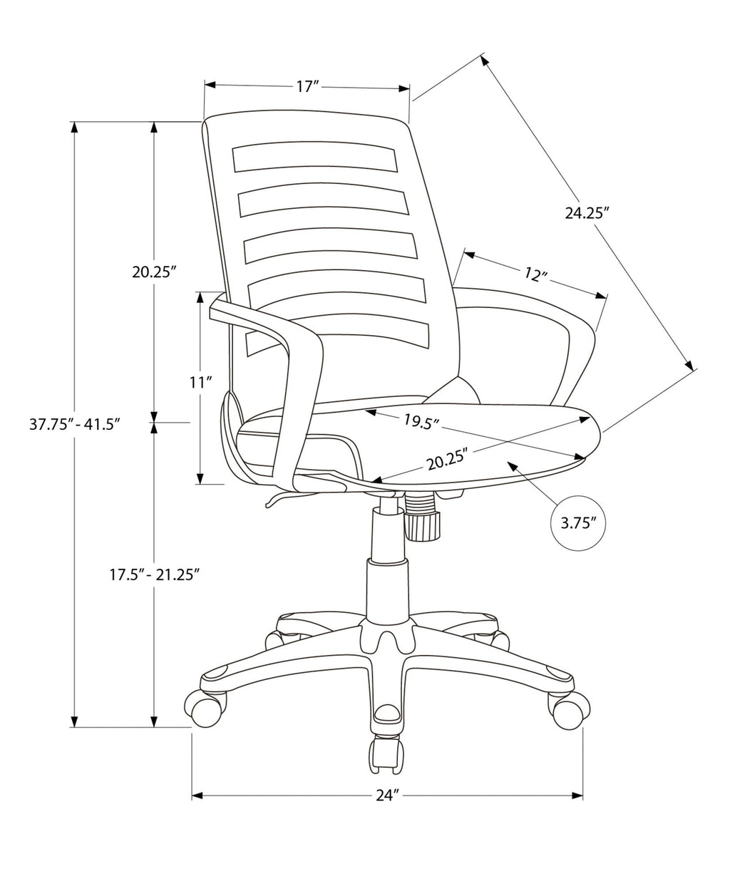 Adjustable Mid-Back Ladder-Back Office Chair