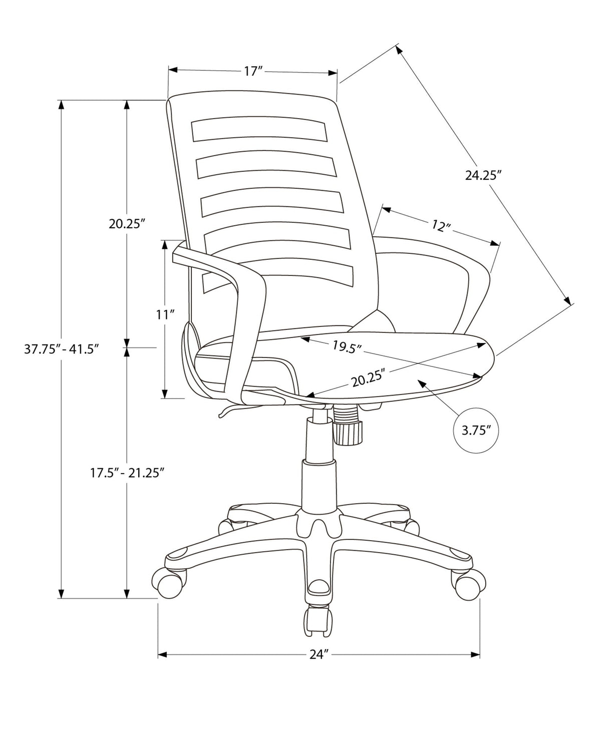 Adjustable Mid-Back Ladder-Back Office Chair