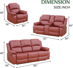 Leather Recliner Sofa Set Red Three Piece Living Room Furniture