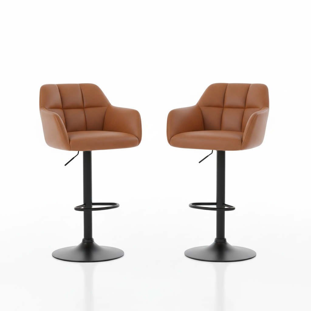 Modern Leather Swivel Bar Stool With Backrest And Armrests, Set of 2