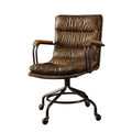 Harith Top-Grain Leather Office Chair with Wooden Armrests