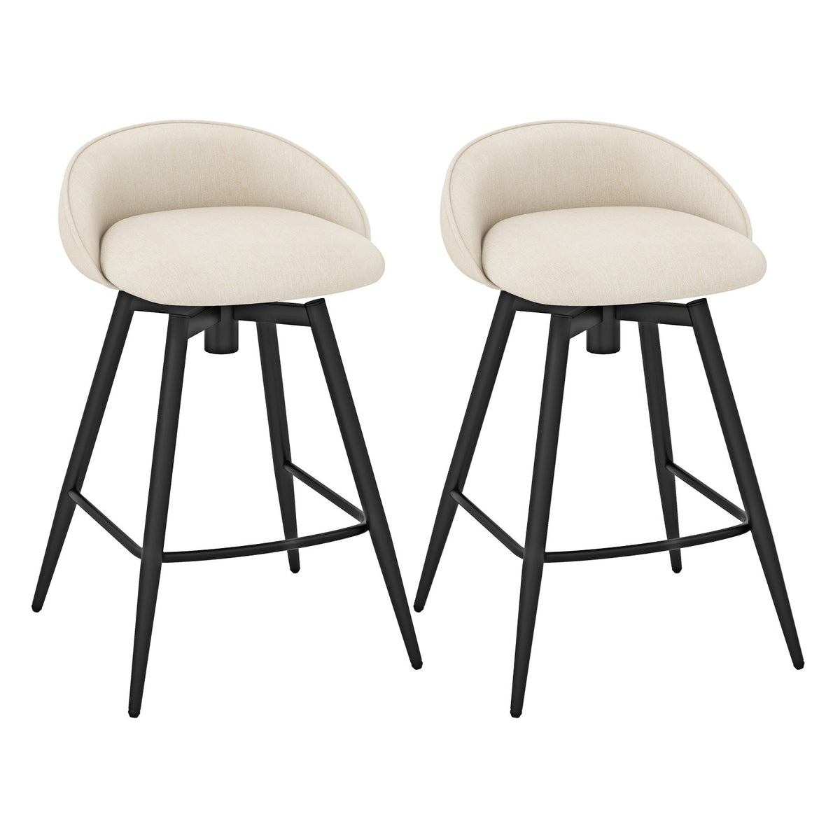 Upholstered Swivel Bar Stools with Footrest and Backrest - Set of 2