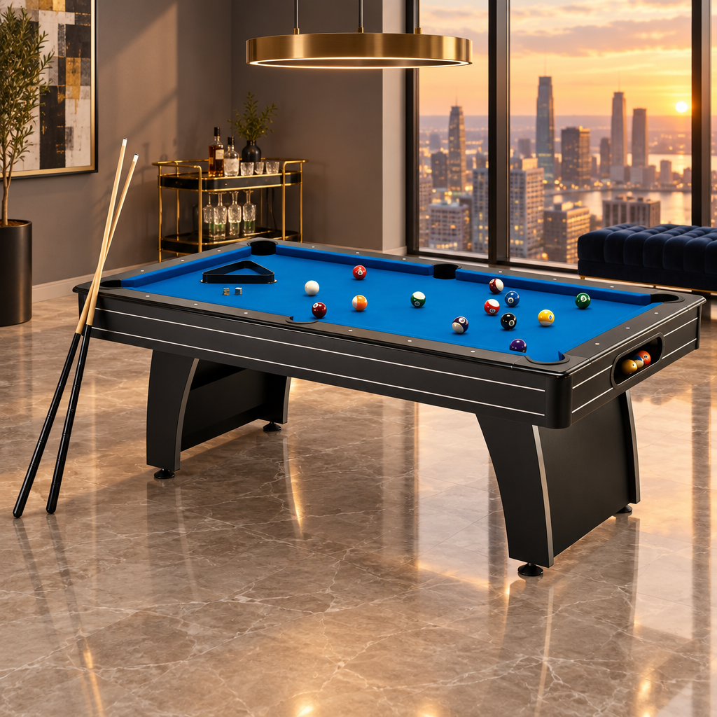 7 ft Pool Table | Blue Cloth, Ball Return and Accessories