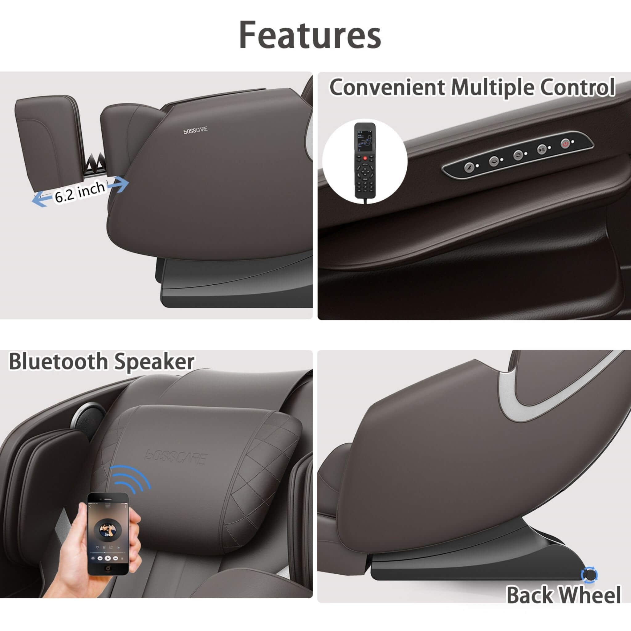 Bosscare Full-Body Zero-Gravity Leather Massage Chair With Zero Gravity And Bluetooth