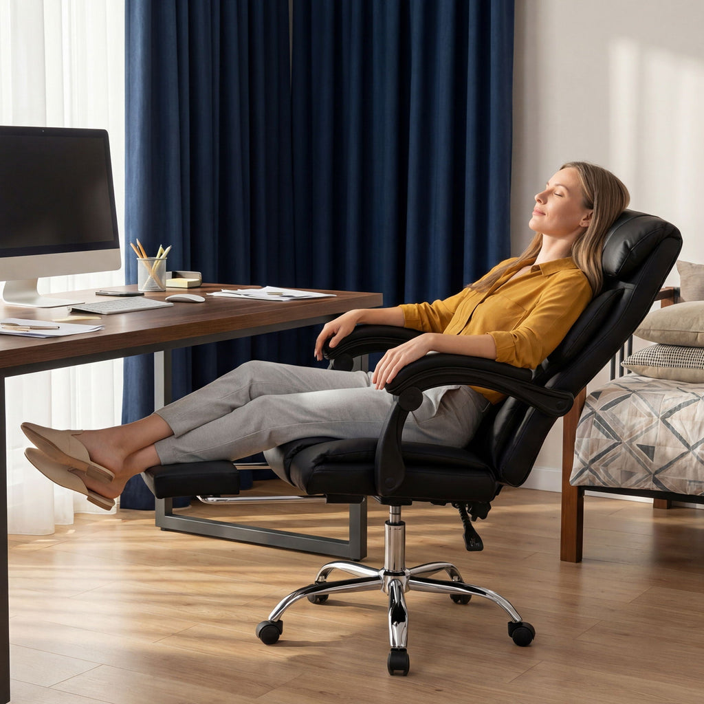 Adjustable Reclining PU Leather Office Chair with Footrest
