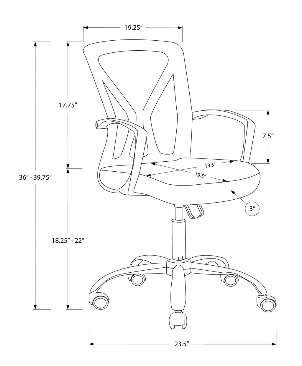 Adjustable Mid-Back Office Chair with Wide Padded Seat