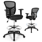 Mesh Drafting Chair Office Chair with Adjustable Armrests and Foot-Ring-Black