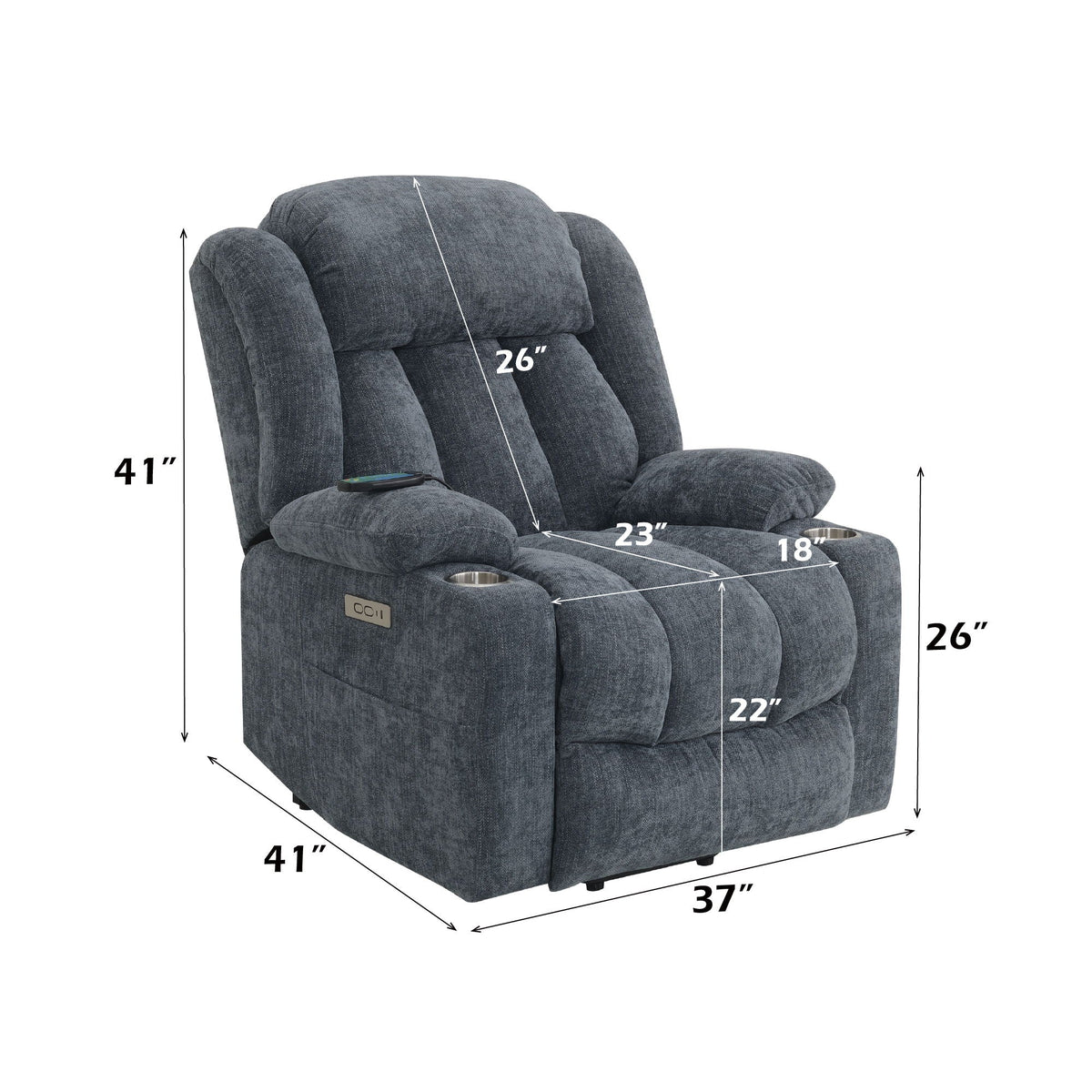 Blue Chenille Power Lift Recliner with Heat and Massage