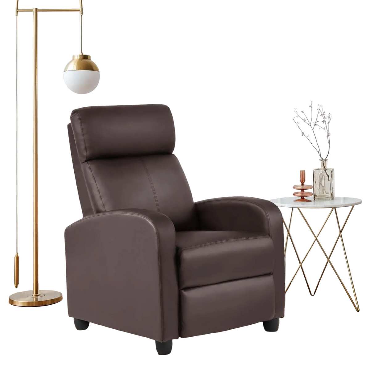 Brown PU Leather Massage Recliner with Lumbar Support