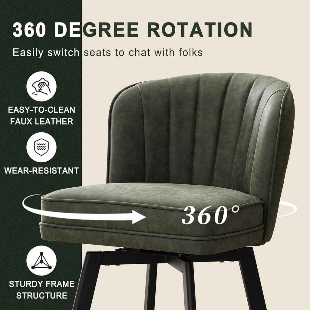 Swivel Counter Height Bar Stools Green Faux Leather