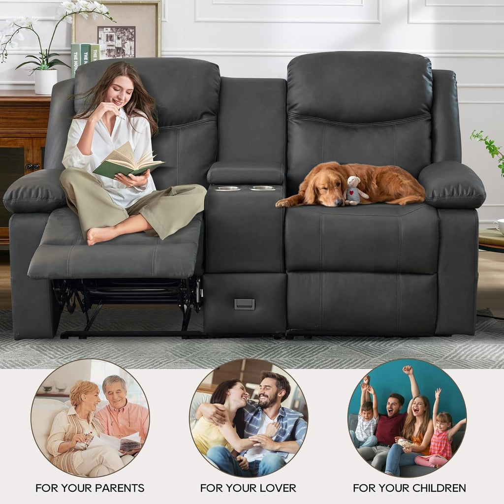 Grey Double Reclining Loveseat For Living Room Home Theater
