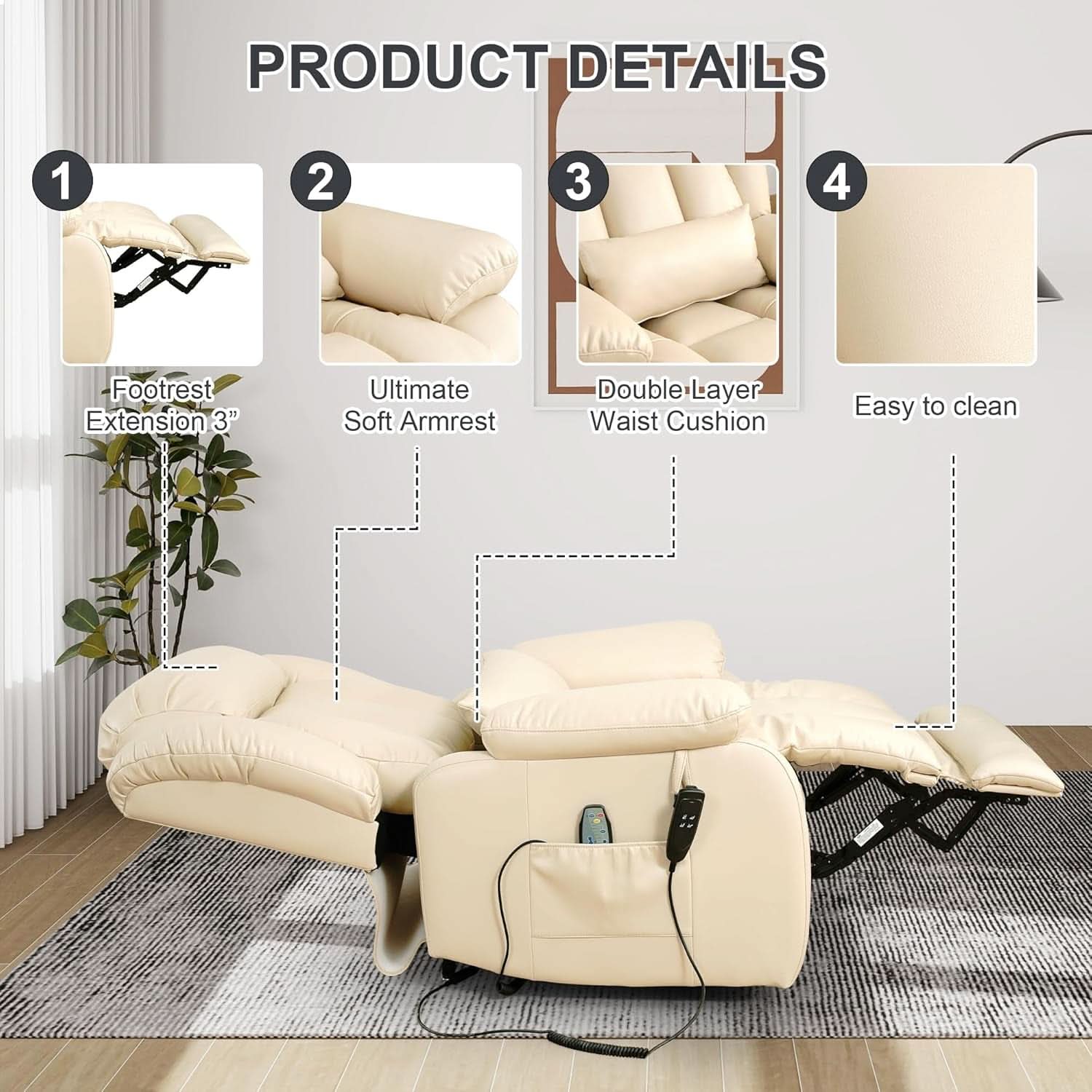 Large Reclining Lift Chair With Dual Motor Massage