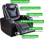 Power Recliner Chair Set Of 3 Black Leather With USB Ports