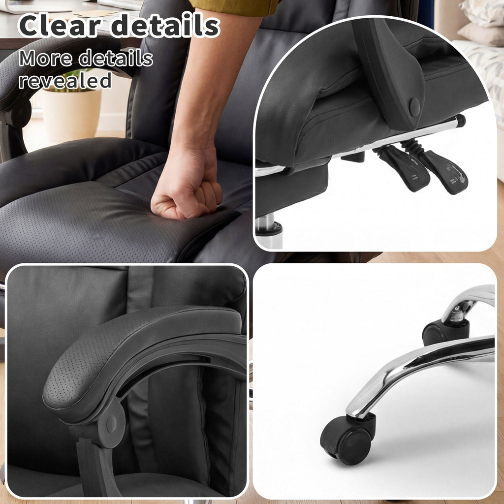 Adjustable Reclining PU Leather Office Chair with Footrest