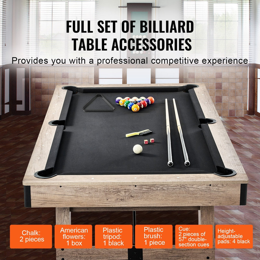 VEVOR 7 ft Pool Table | Black Cloth & Wood-Look Finish