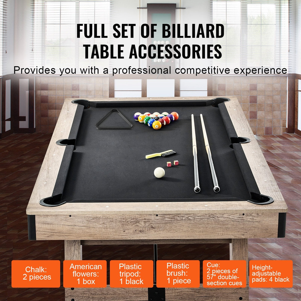 VEVOR 7 ft Pool Table | Black Cloth & Wood-Look Finish