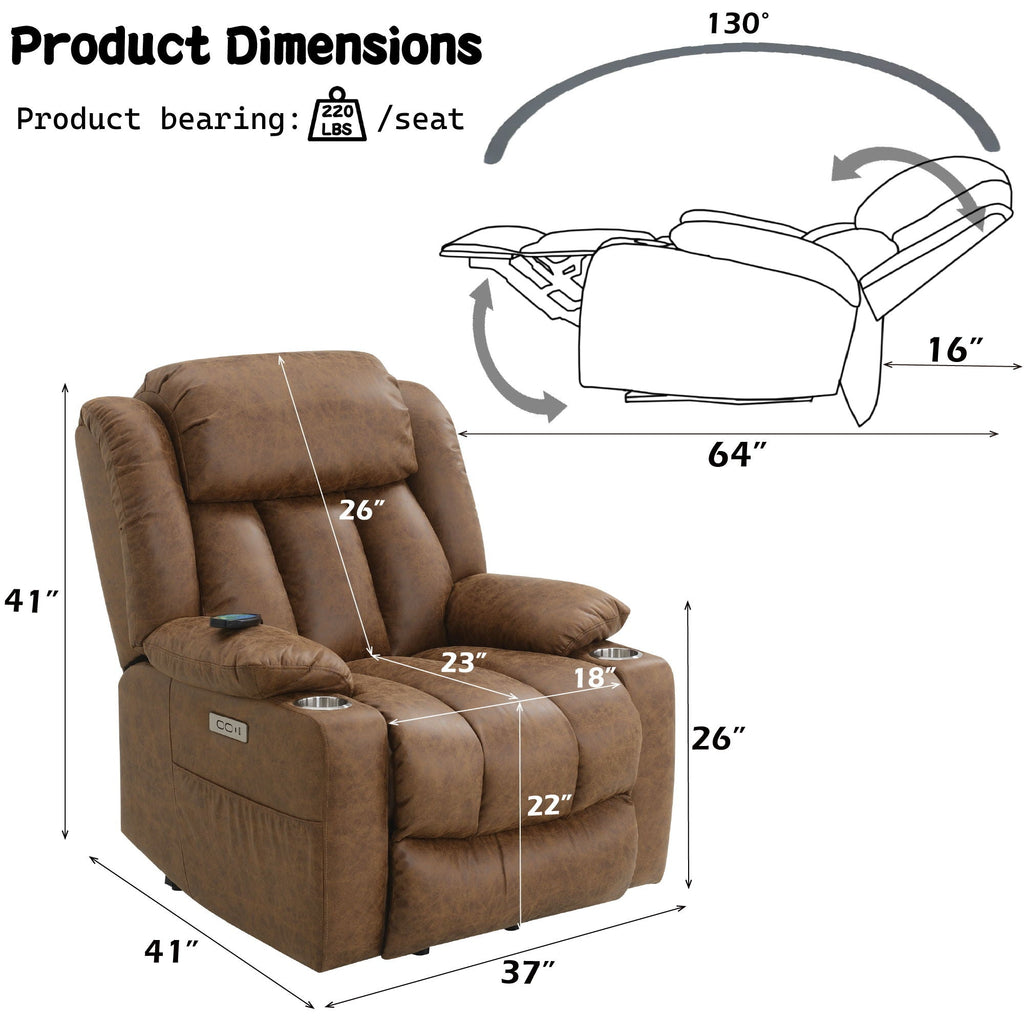 Aire Brown Power Lift Recliner with Heat and Massage