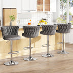 Modern Velvet Swivel Bar Stools Set of Four