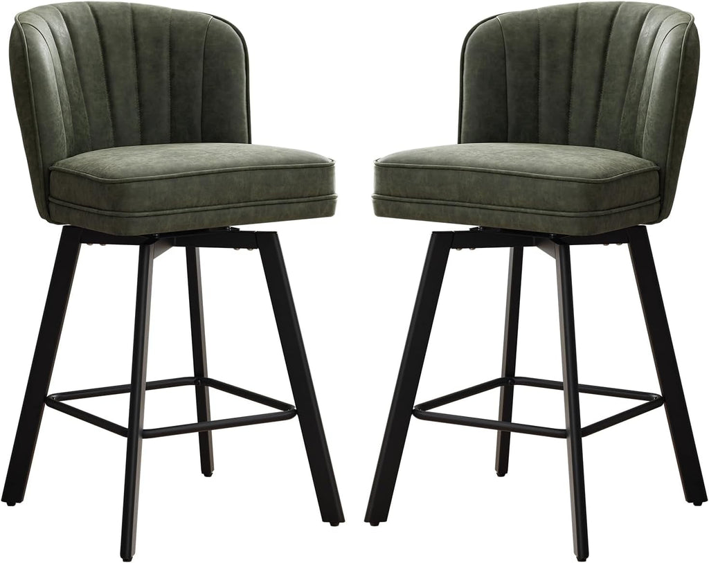 Swivel Counter Height Bar Stools Green Faux Leather