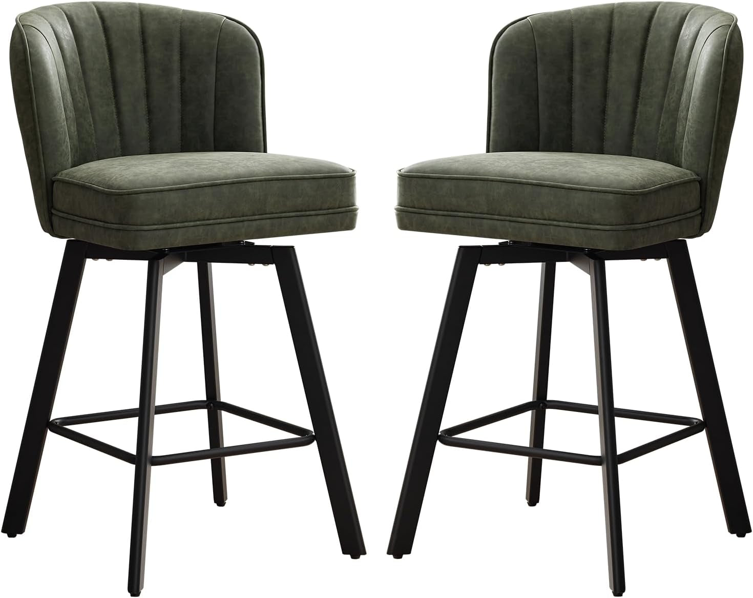 Swivel Counter Height Bar Stools Green Faux Leather