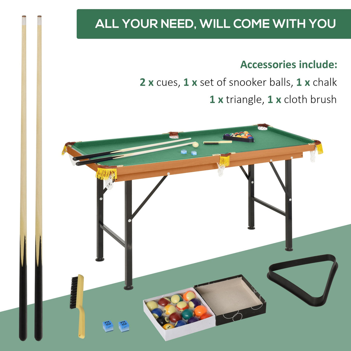 55 in Folding Pool Table | Green Cloth & Accessories