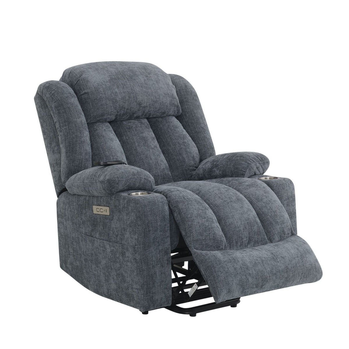Blue Chenille Power Lift Recliner with Heat and Massage