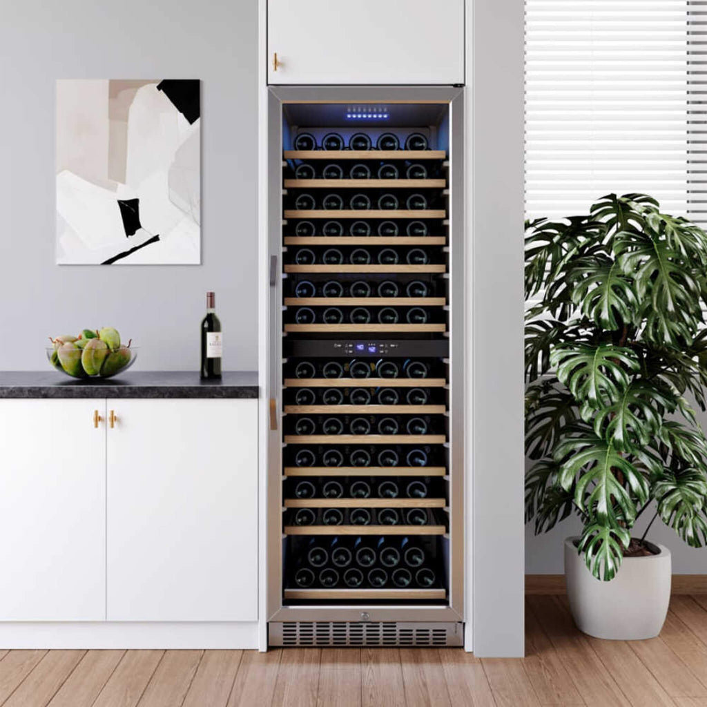 EdgeStar 24-Inch 141-Bottle Dual Zone Wine Cooler with Interior Lighting